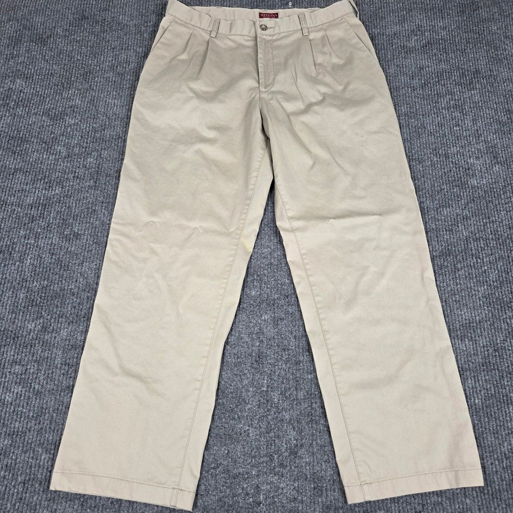 Merona Mens Ultimate Khaki Pleated Chino Pants Tan 100% Cotton 36x32 VN1119796